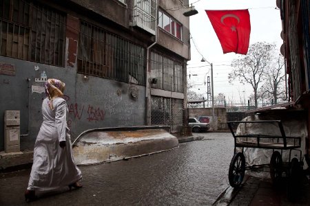 Istanbul street and Turkish flag